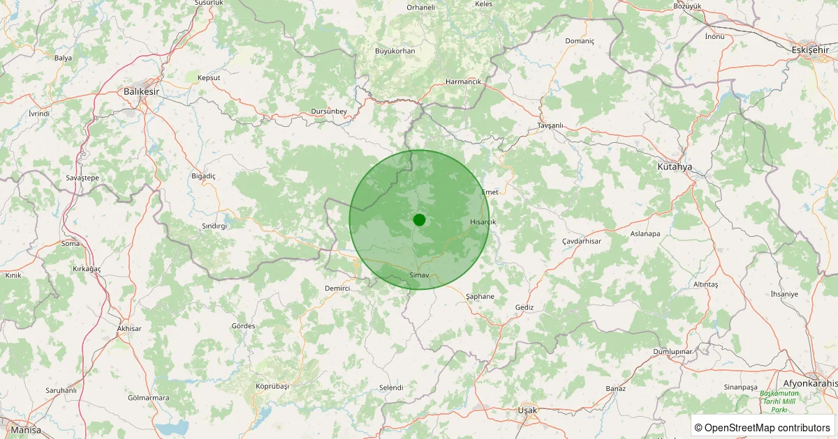 05 Ekim 2025 saat 21:05 - Simav - Yeşildere Köyü - 1.00ml depreminin harita gösterimi