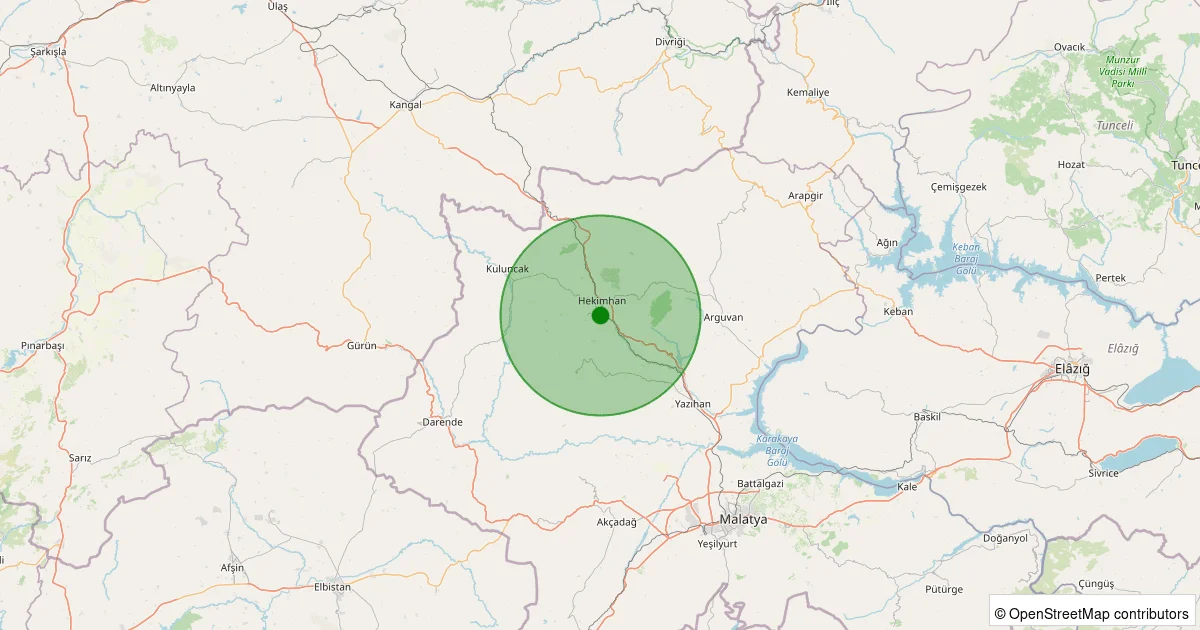 05 Ekim 2025 saat 20:36 - Hekimhan - Güzelyurt Köyü - 1.60ml depreminin harita gösterimi