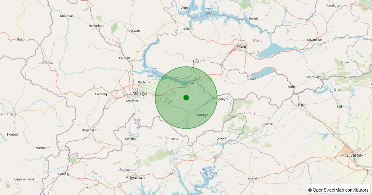 03 Kasım 2025 saat 06:51 - Battalgazi - Kamıştaş Köyü - 1.00ML depreminin harita gösterimi