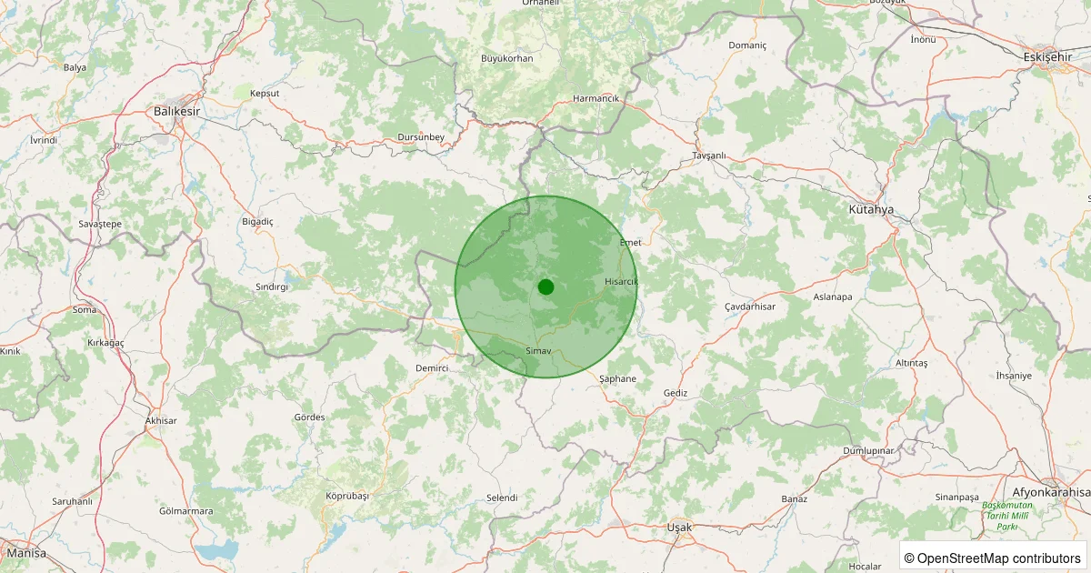 05 Ekim 2025 saat 15:31 - Simav - Yemişli Köyü - 1.00ml depreminin harita gösterimi