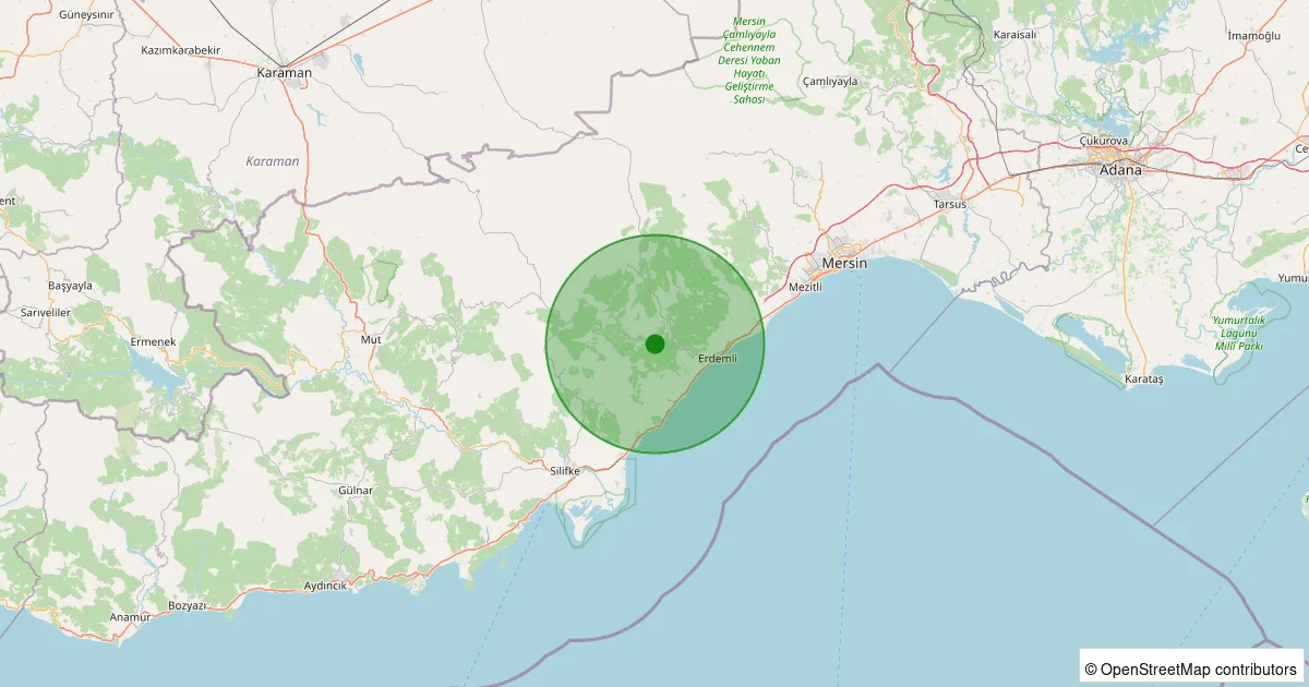 05 Ekim 2025 saat 12:39 - Erdemli - 1.60ml depreminin harita gösterimi