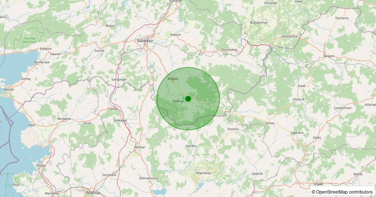 03 Kasım 2025 saat 09:15 - Sındırgı - Osmanlar - 1.20ml depreminin harita gösterimi