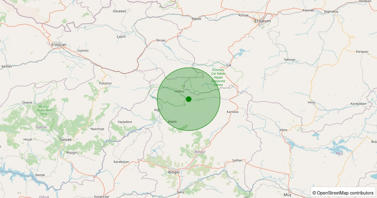 03 Kasım 2025 saat 10:20 - Yedisu - Elmalı Köyü - 1.80ml depreminin harita gösterimi