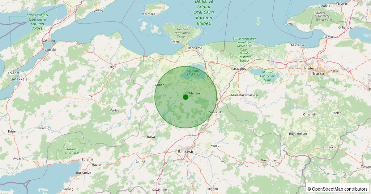 03 Kasım 2025 saat 11:08 - Manyas - Kubaş - 1.20ml depreminin harita gösterimi