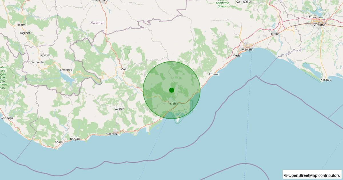03 Kasım 2025 saat 11:45 - Silifke - Çaltıbozkır - 1.90ml depreminin harita gösterimi