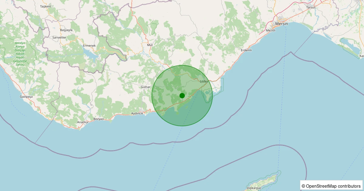 03 Kasım 2025 saat 12:19 - Silifke - Akdere - 1.10ml depreminin harita gösterimi