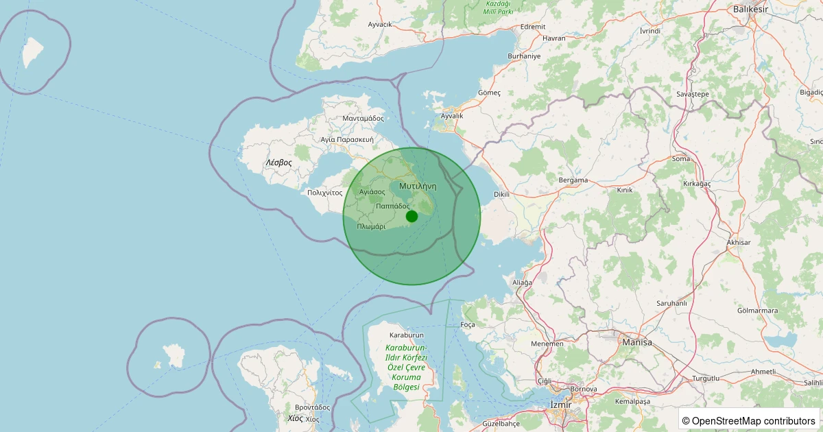 03 Kasım 2025 saat 12:03 - Ege Denizi, Midilli Adası (Lesvos) - [25.36 km] Dikili (İzmir) - 1.40ML depreminin harita gösterimi