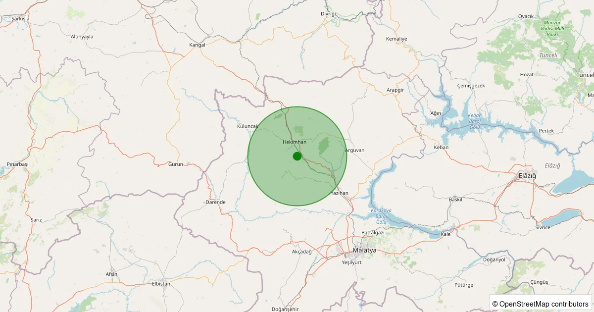 05 Ekim 2025 saat 03:10 - Hekimhan - Güzelyurt Köyü - 1.00ml depreminin harita gösterimi