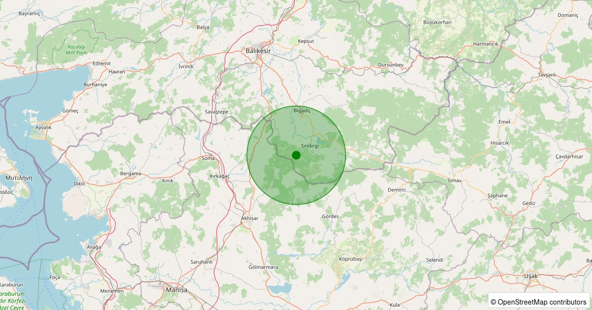 18 Ağustos 2025 saat 08:44 - Sındırgı - Kertil - 2.00ml depreminin harita gösterimi