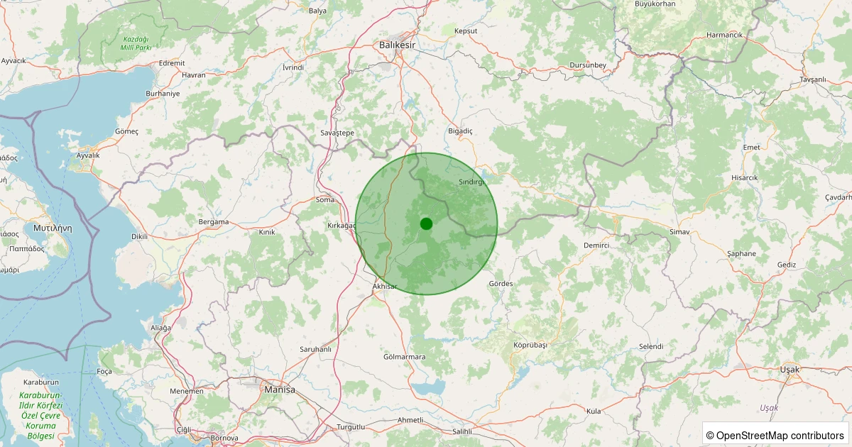 18 Ağustos 2025 saat 05:02 - Akhisar - Sarılar Köyü - 1.70ml depreminin harita gösterimi