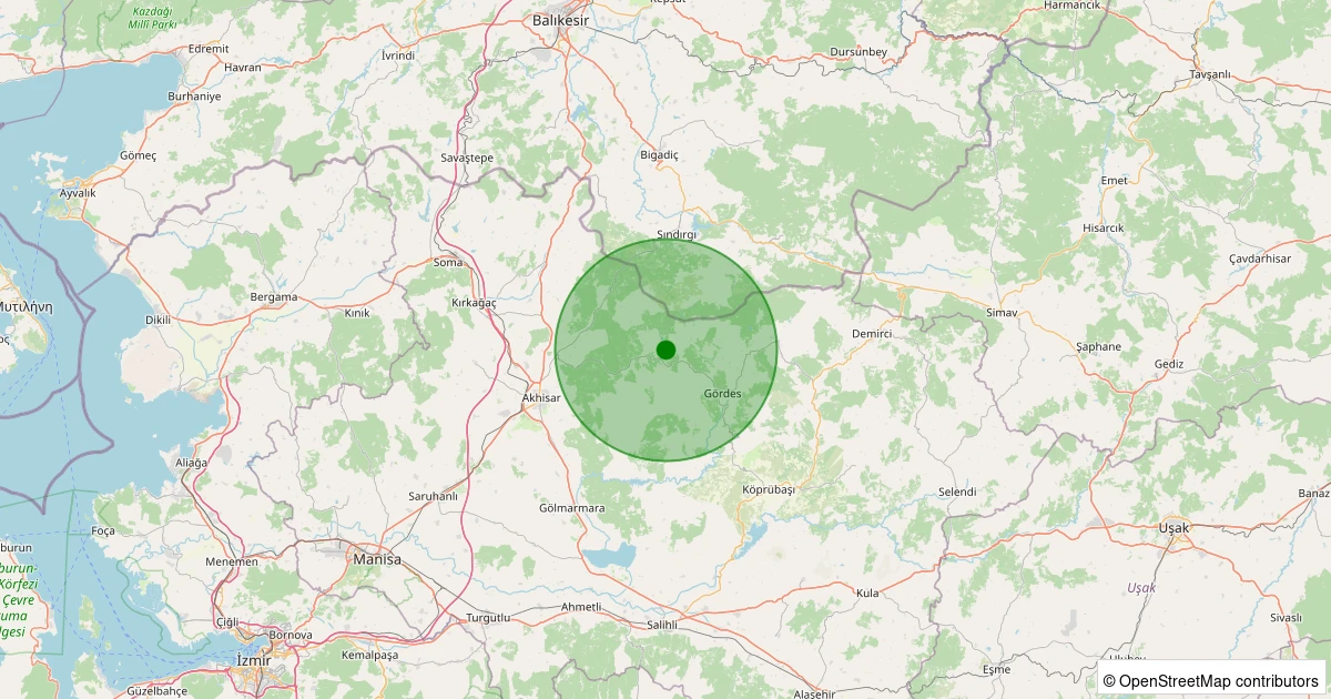 17 Ağustos 2025 saat 21:52 - Akhisar - Dağdere Köyü - 1.50ml depreminin harita gösterimi