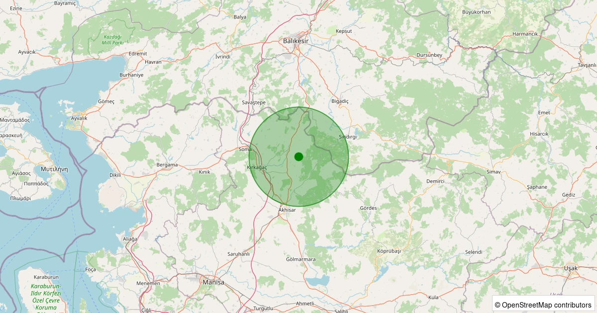17 Ağustos 2025 saat 21:25 - Kırkağaç - Çaltıcak - 1.60ml depreminin harita gösterimi