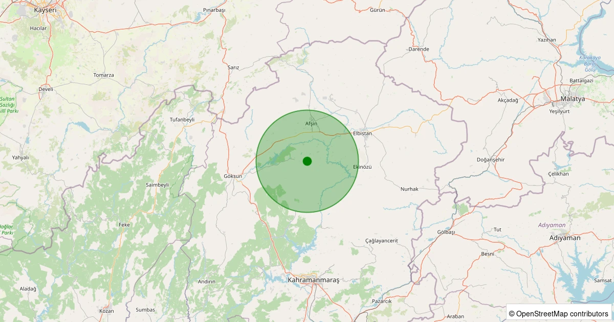 17 Ağustos 2025 saat 17:04 - Göksun - 2.30ml depreminin harita gösterimi