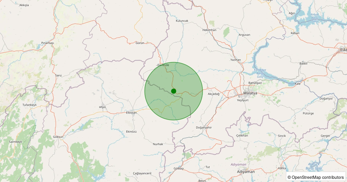 17 Ağustos 2025 saat 13:50 - Darende - Yukarıulupınar - 2.00ml depreminin harita gösterimi