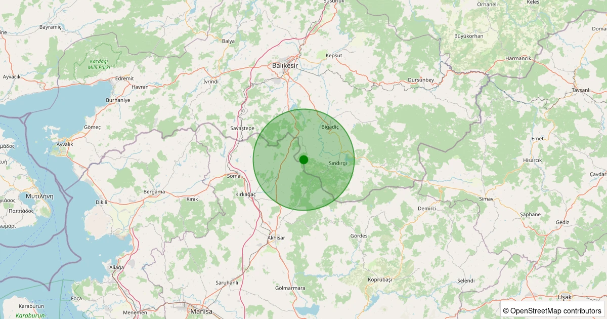 17 Ağustos 2025 saat 09:05 - Sındırgı - Eğridere - 1.80ml depreminin harita gösterimi