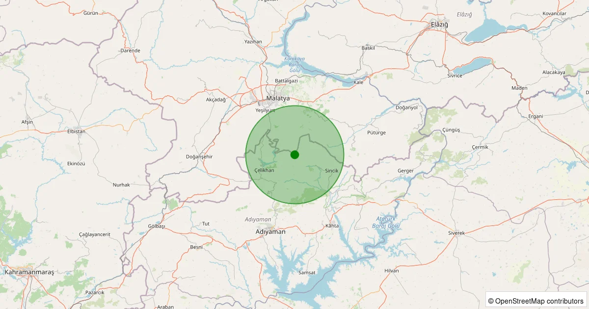 04 Ekim 2025 saat 23:07 - Çelikhan - Karagöl Köyü - 1.90ml depreminin harita gösterimi