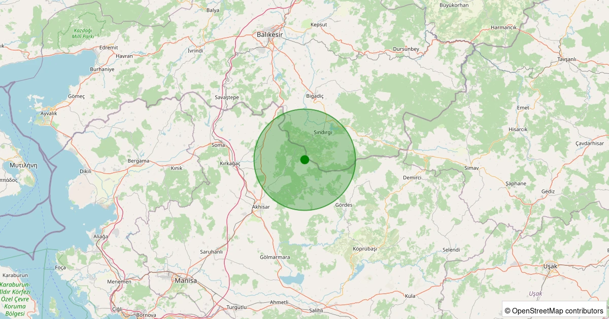 17 Ağustos 2025 saat 06:27 - Akhisar - Sağrakçı Köyü - 1.80ml depreminin harita gösterimi