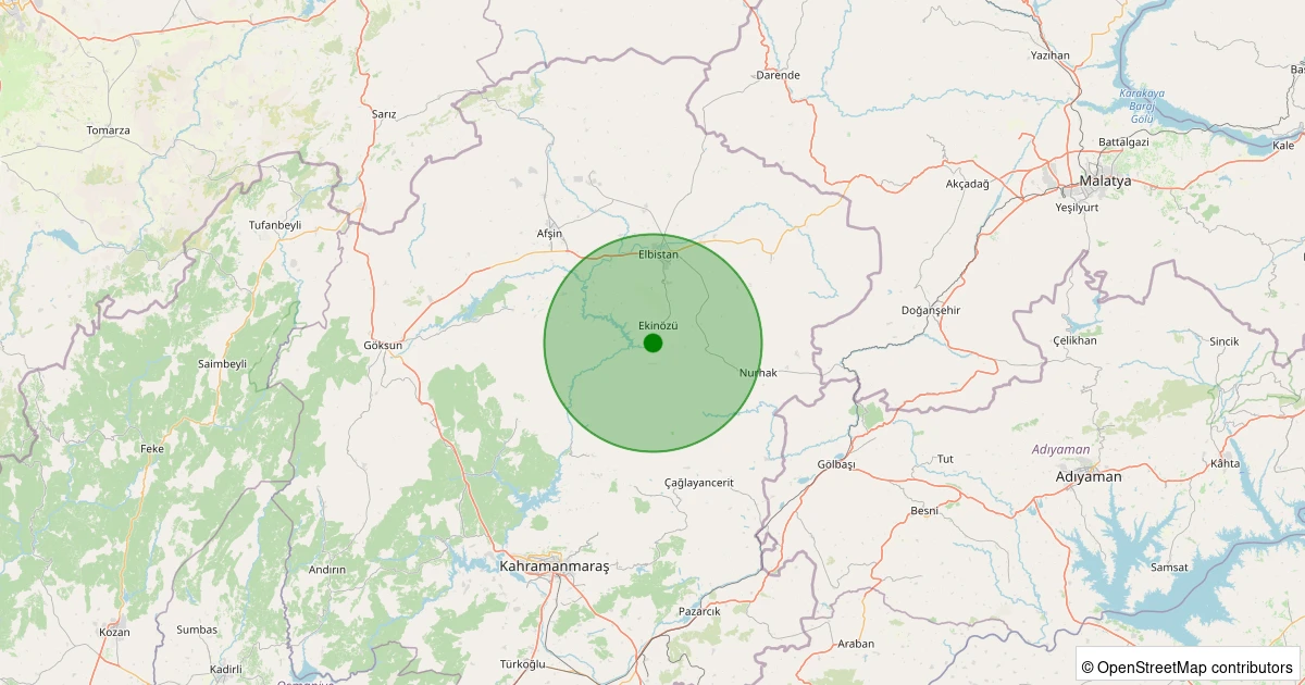 17 Ağustos 2025 saat 04:31 - Ekinözü - Çiftlikkale - 1.50ml depreminin harita gösterimi