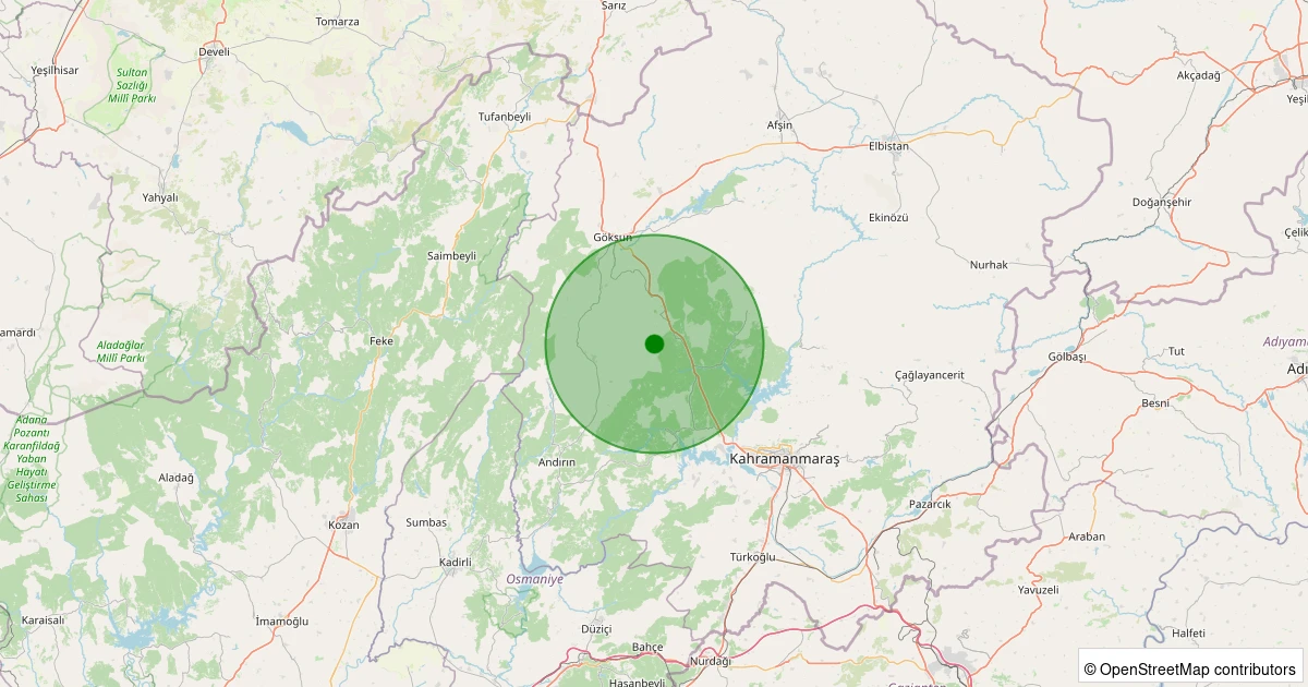 17 Ağustos 2025 saat 02:55 - Onikişubat - Çukurhisar - 2.10ml depreminin harita gösterimi