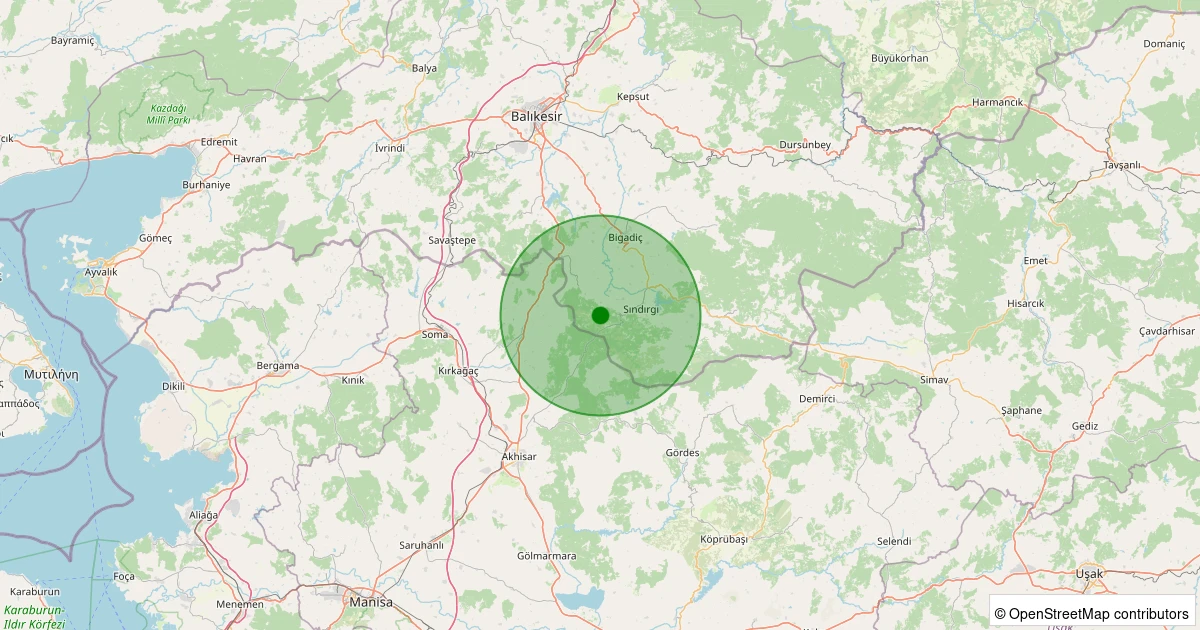 17 Ağustos 2025 saat 02:36 - Sındırgı - Alakır - 2.00ml depreminin harita gösterimi