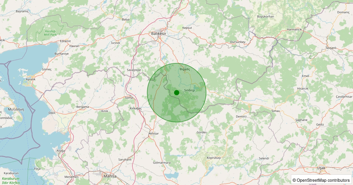 17 Ağustos 2025 saat 02:35 - Sındırgı - Alakır - 2.50ml depreminin harita gösterimi