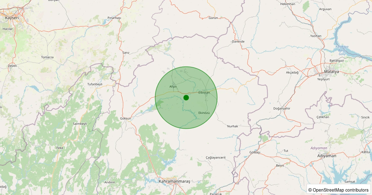 17 Ağustos 2025 saat 01:29 - Afşin - Kabaağaç - 1.10ml depreminin harita gösterimi
