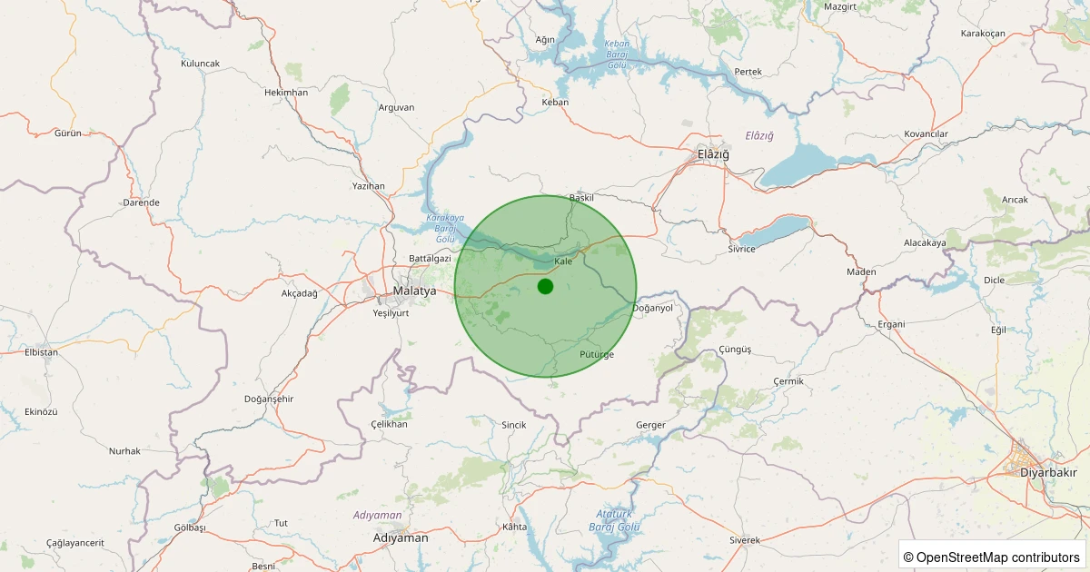 16 Ağustos 2025 saat 22:16 - Kale - Bent Köyü - 1.80ml depreminin harita gösterimi