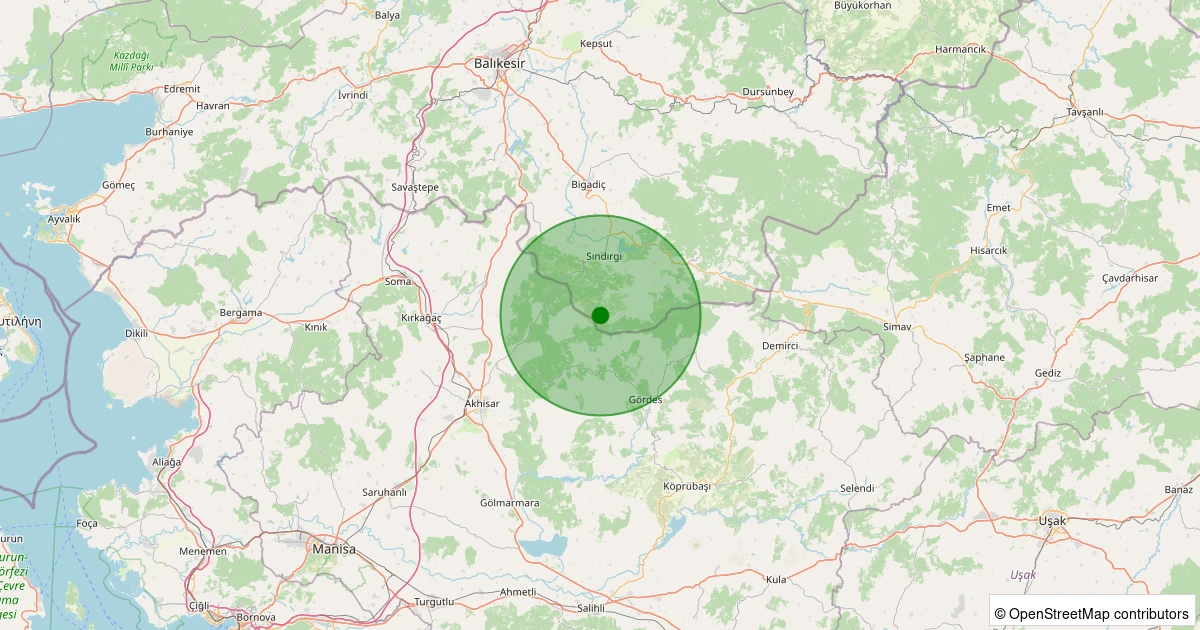 16 Ağustos 2025 saat 21:59 - Sındırgı - Kınık - 1.90ml depreminin harita gösterimi