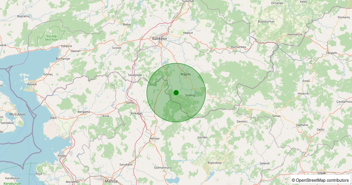 16 Ağustos 2025 saat 21:55 - Sındırgı - 1.80ml depreminin harita gösterimi