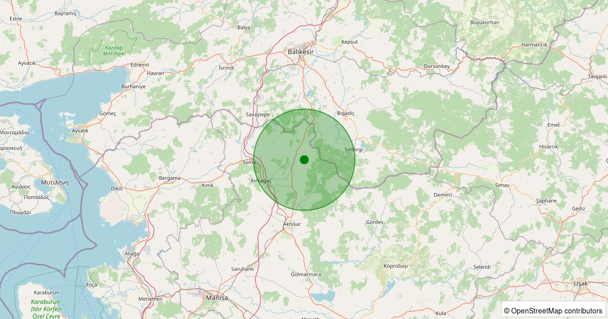 16 Ağustos 2025 saat 21:01 - Kırkağaç - Dualar - 1.30ml depreminin harita gösterimi