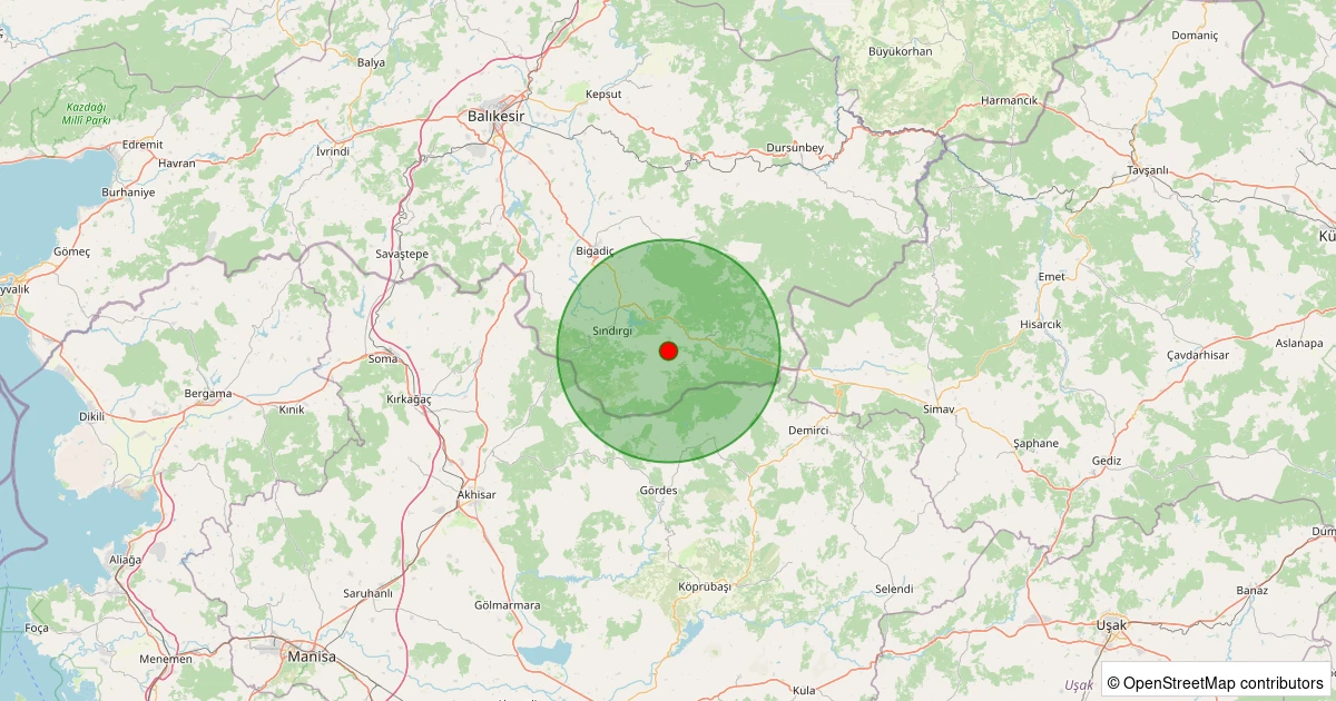 03 Kasım 2025 saat 15:35 - 12 km ESE of Sındırgı, Turkey - 5.00mb depreminin harita gösterimi