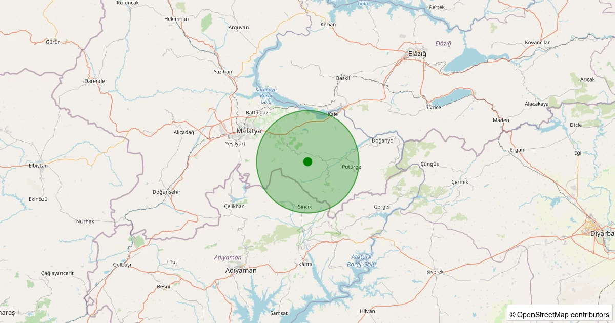 03 Kasım 2025 saat 03:56 - Pütürge - Söğütlü Köyü - 1.30ml depreminin harita gösterimi