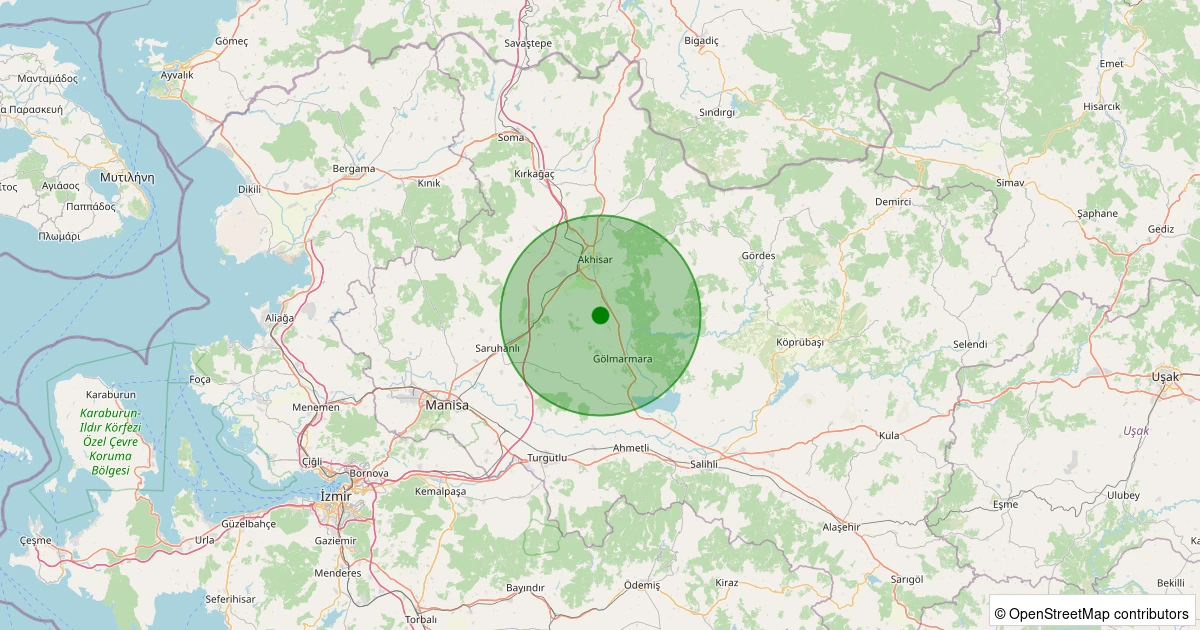 02 Kasım 2025 saat 05:22 - Akhisar - Selendi Köyü - 1.20ml depreminin harita gösterimi