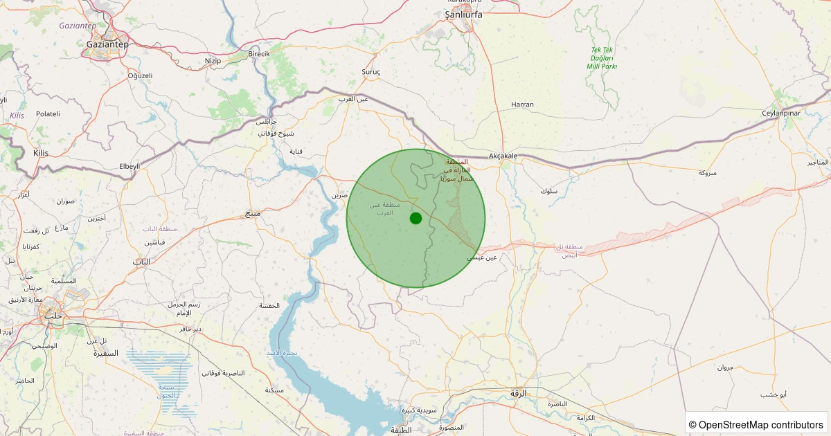 03 Kasım 2025 saat 17:59 - Ayn el-Arab, Halep (Suriye) - [26.69 km] Akçakale (Şanlıurfa) - 2.10ML depreminin harita gösterimi