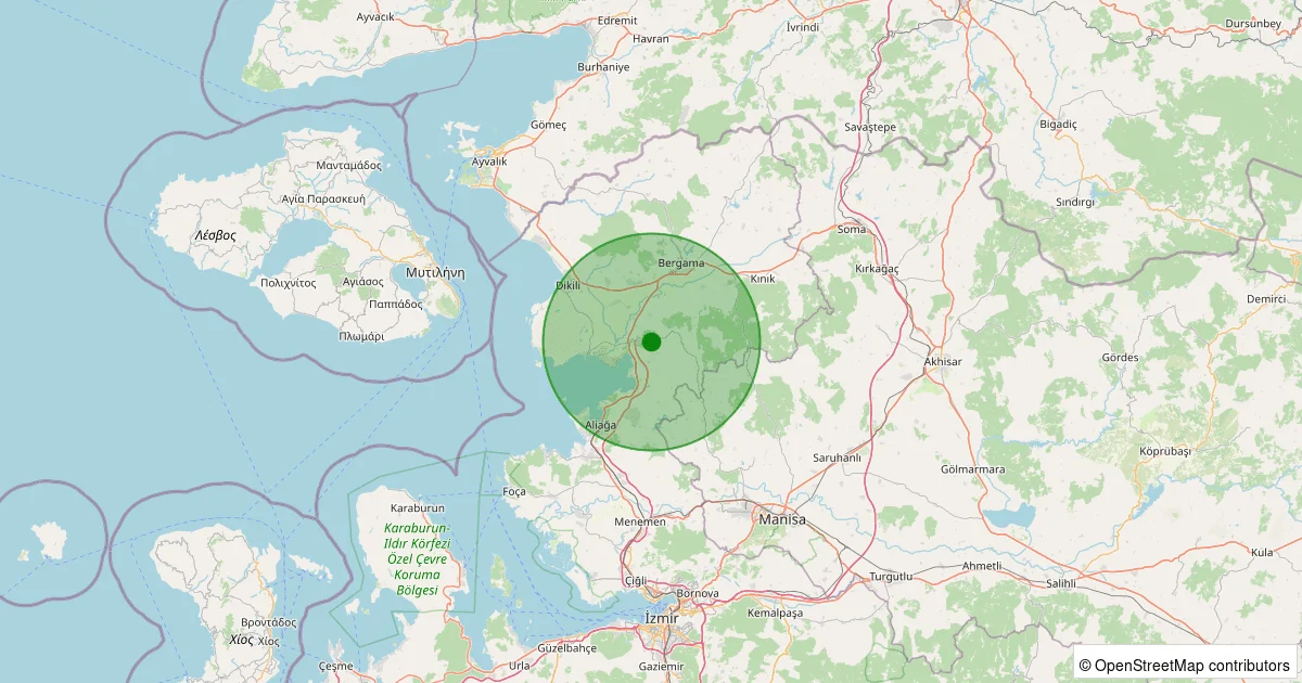 08 Ekim 2025 saat 08:22 - Bergama - Zeytindağ - 1.30ML depreminin harita gösterimi