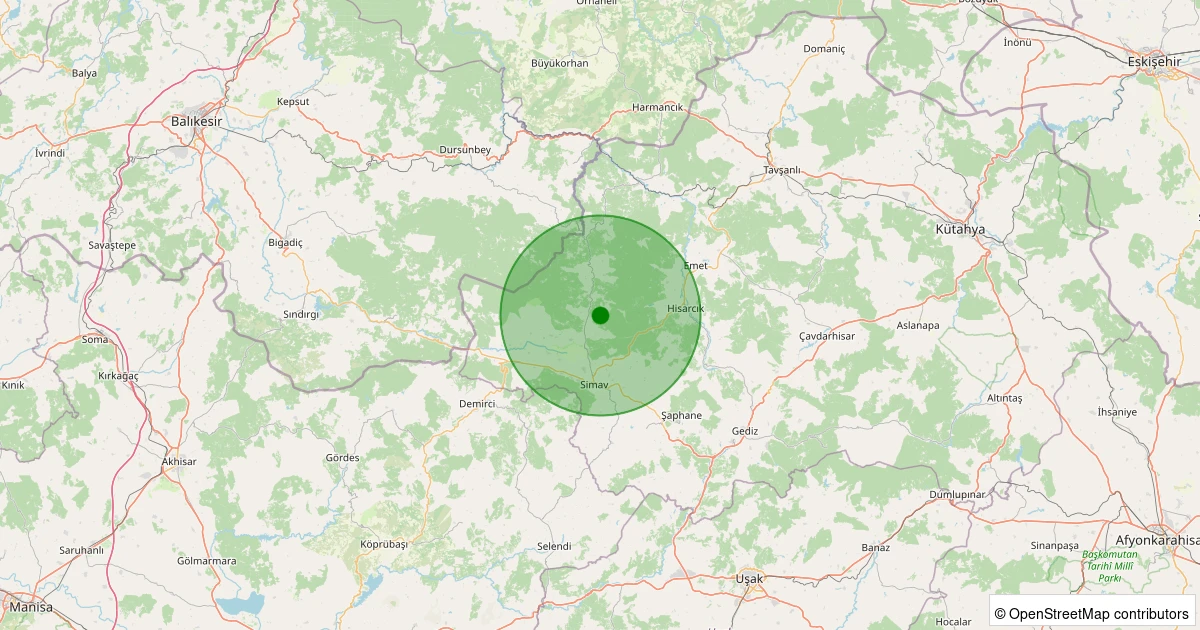 03 Kasım 2025 saat 19:10 - Simav - Yemişli Köyü - 1.60ml depreminin harita gösterimi