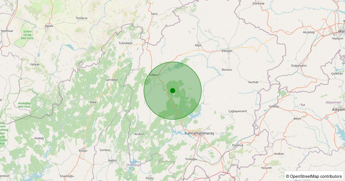 03 Kasım 2025 saat 19:17 - Onikişubat - Döngel - 2.10ml depreminin harita gösterimi