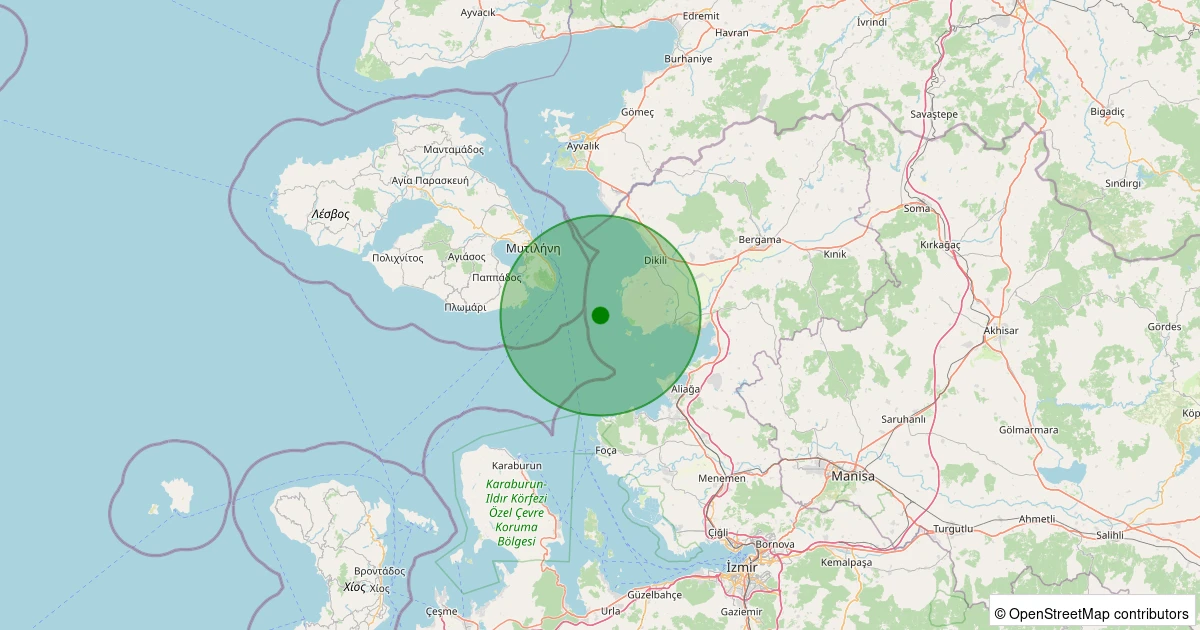 04 Kasım 2025 saat 00:08 - Ege Denizi - [06.55 km] Dikili (İzmir) - 1.10ML depreminin harita gösterimi
