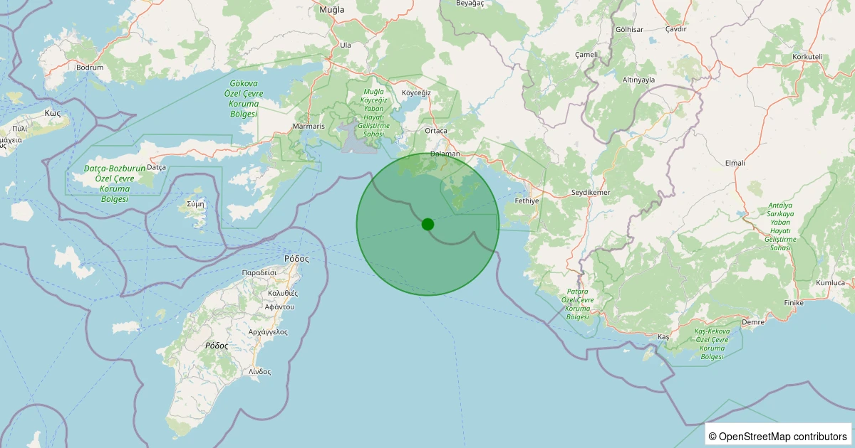 04 Kasım 2025 saat 00:11 - Akdeniz - [18.04 km] Dalaman (Muğla) - 1.60ML depreminin harita gösterimi
