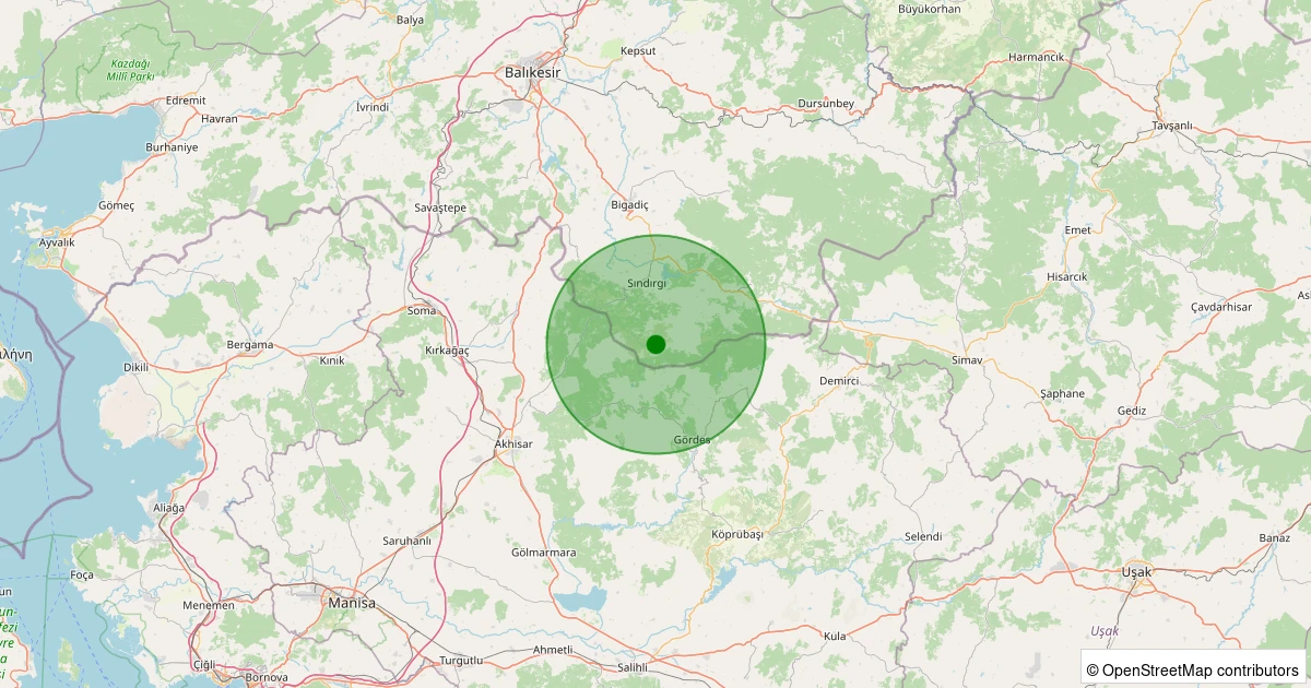 04 Kasım 2025 saat 01:43 - Sındırgı - Kınık - 1.60ml depreminin harita gösterimi