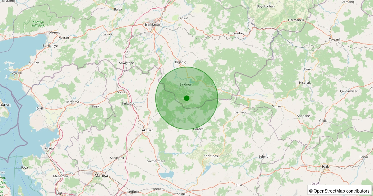 04 Kasım 2025 saat 02:44 - Sındırgı - Kınık - 1.20ml depreminin harita gösterimi