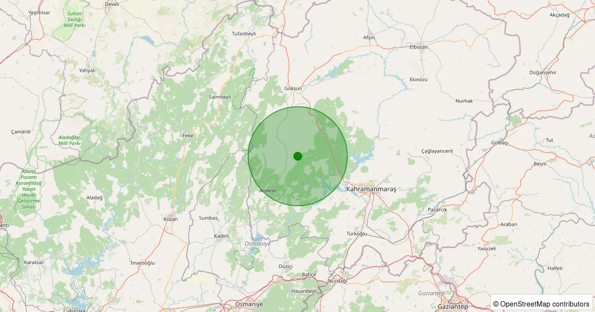 07 Ekim 2025 saat 23:34 - Andırın - Akgümüş Köyü - 2.90ML depreminin harita gösterimi