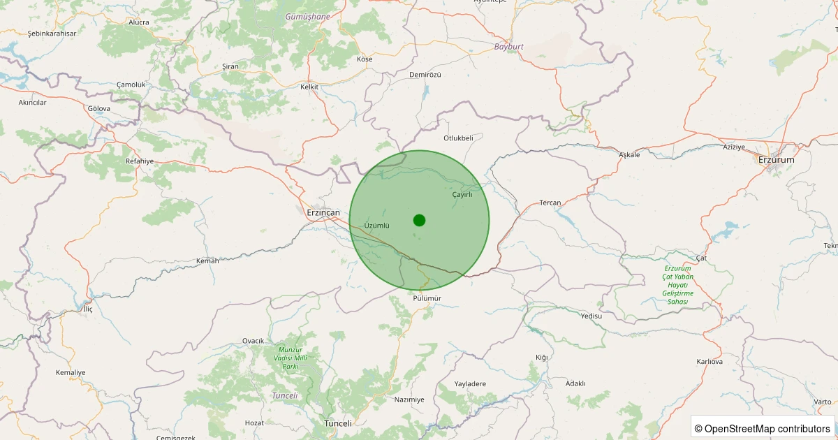04 Kasım 2025 saat 02:30 - Üzümlü - K.Sarıkaya Köyü - 1.50ML depreminin harita gösterimi