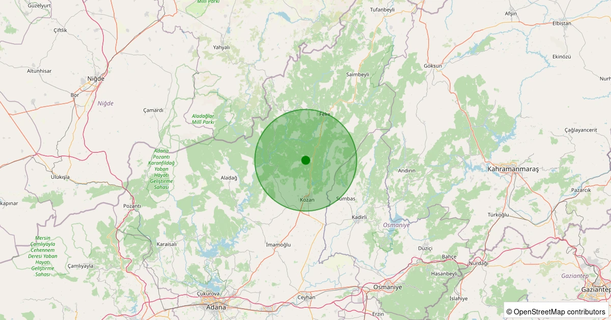 04 Kasım 2025 saat 04:00 - Kozan - Kabaktepe - 1.60ML depreminin harita gösterimi