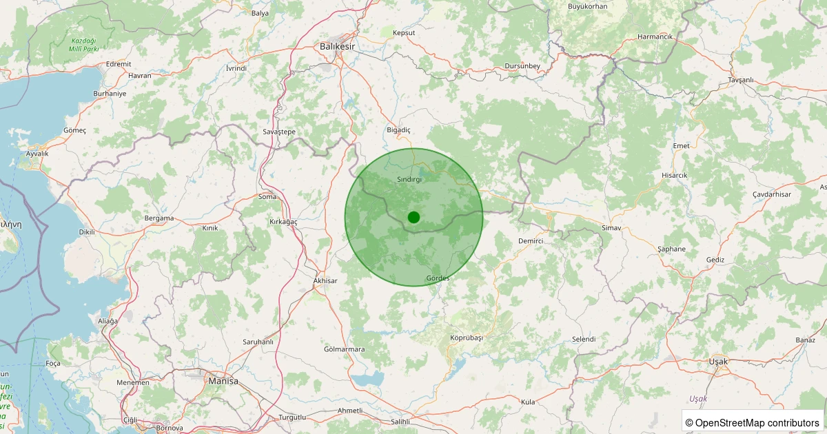 04 Kasım 2025 saat 06:25 - Sındırgı - Kınık - 1.20ml depreminin harita gösterimi