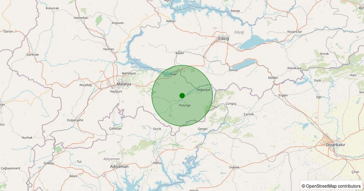 08 Ekim 2025 saat 07:29 - Pütürge - Aktarla Köyü - 2.90ml depreminin harita gösterimi