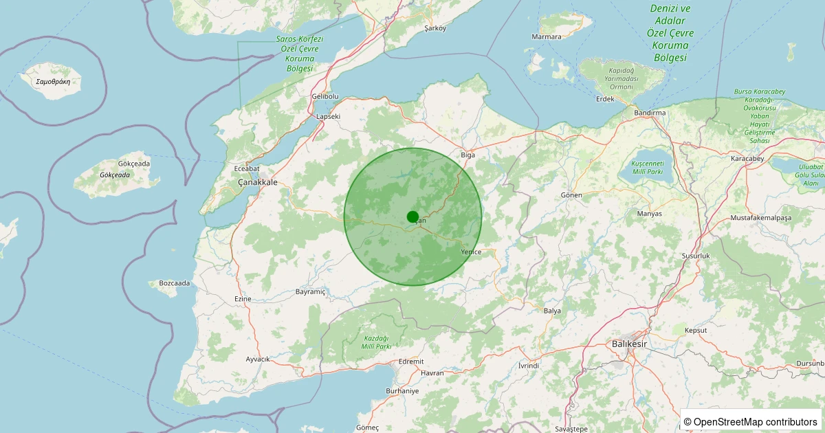 04 Kasım 2025 saat 13:11 - Çan - Çavuşköy Köyü - 1.20ML depreminin harita gösterimi