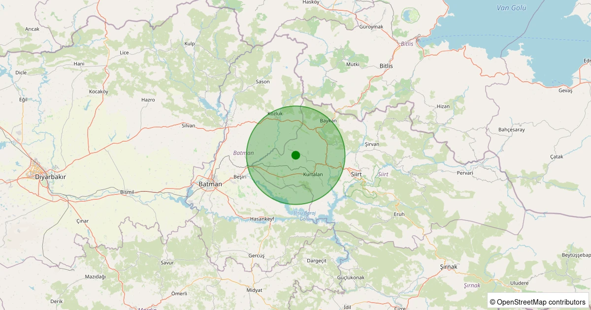 04 Kasım 2025 saat 13:45 - Kurtalan - Yellice Köyü - 2.50ml depreminin harita gösterimi
