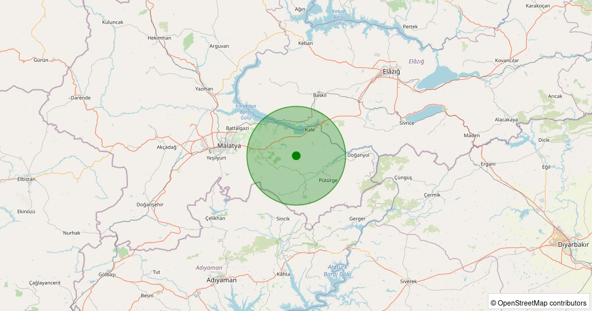 04 Kasım 2025 saat 13:53 - Battalgazi - Kamıştaş Köyü - 1.00ML depreminin harita gösterimi
