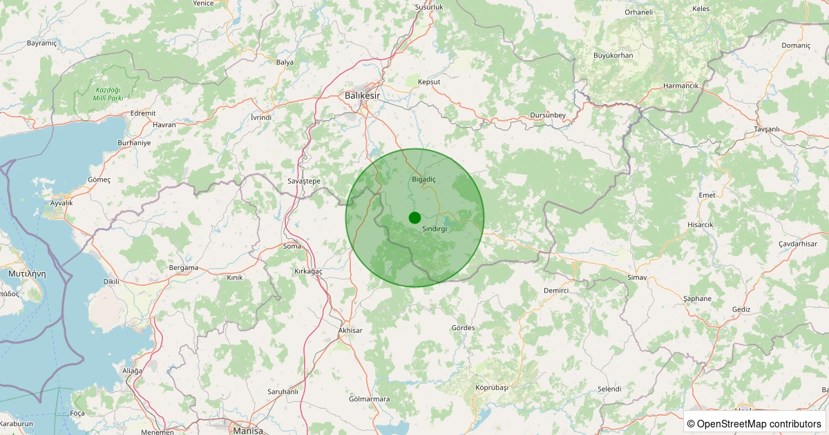 04 Kasım 2025 saat 14:53 - Sındırgı - Küçükbükü - 1.40ML depreminin harita gösterimi